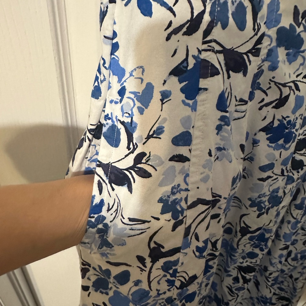 Free Assembly 100% Cotton Floral Midi Dress with Pockets Blue White - Picture 5 of 8